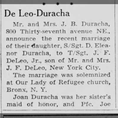 Joseph and Dorothy DeLeo Wedding Announcement